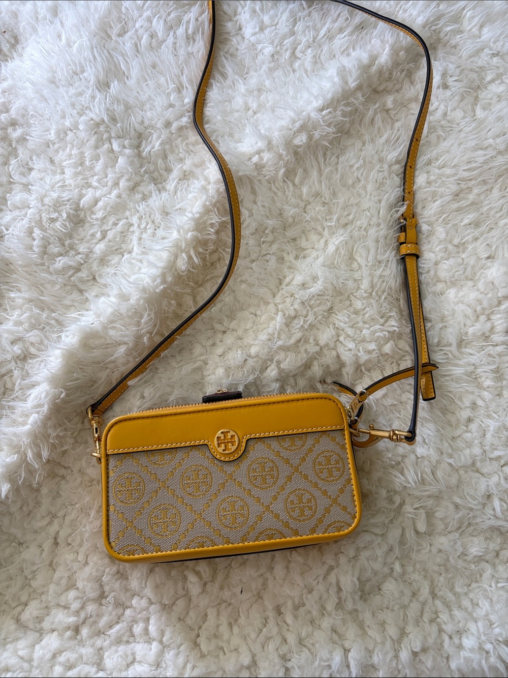 Tory Burch Yellow and Beige Logo Crossbody